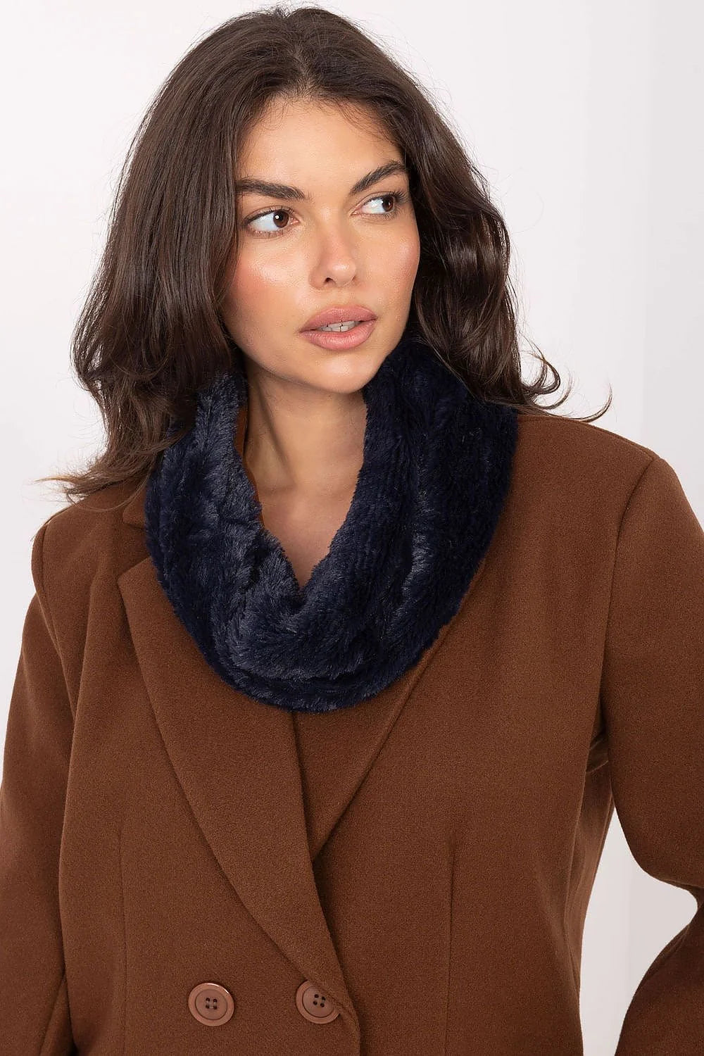 Navy blue infinity fur neck warmer scarf