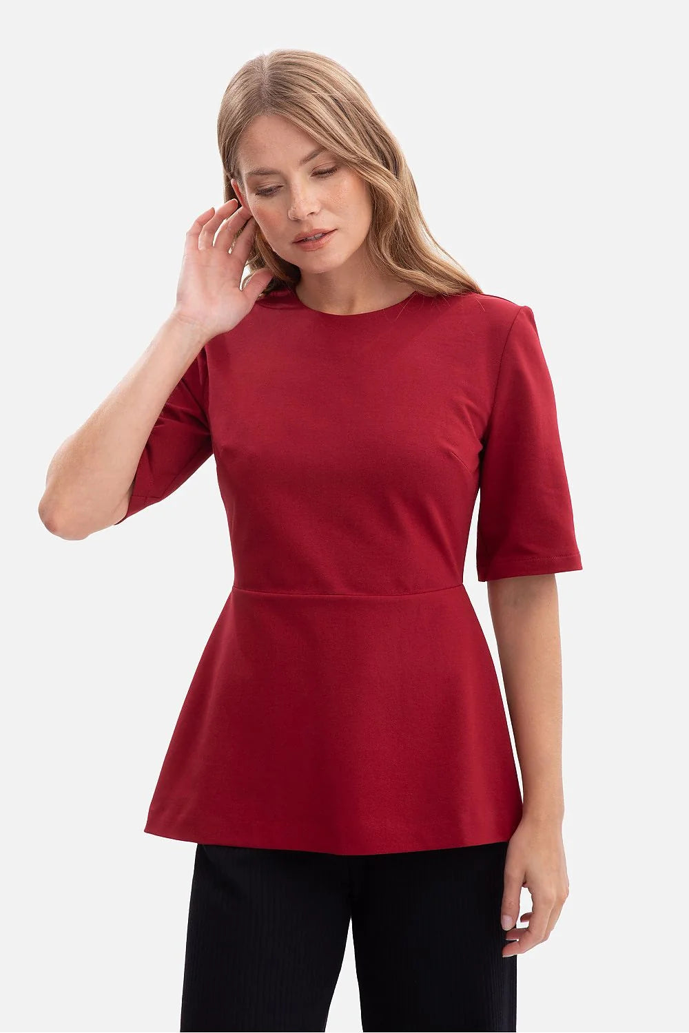 Red Cotton Spandex Blouse