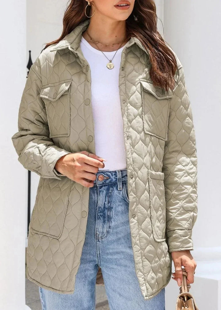 Khaki collared snap front winter coat