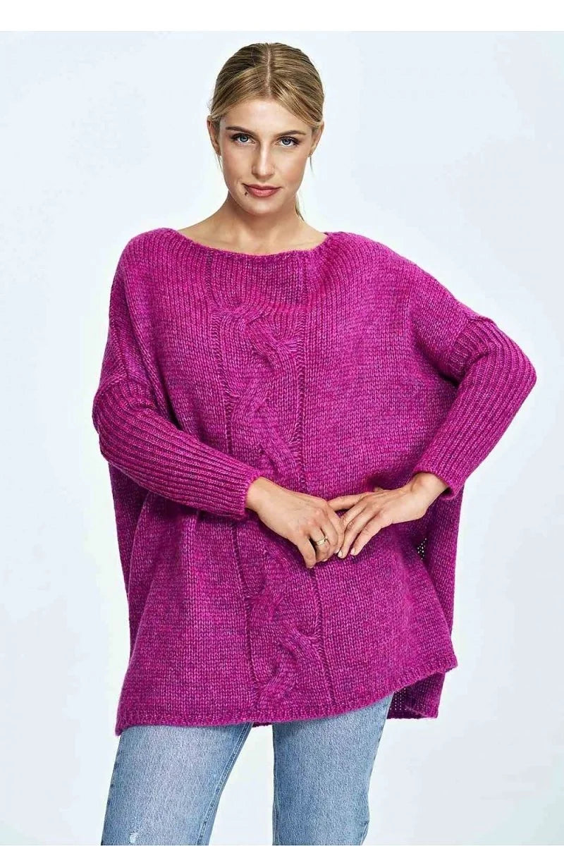 Violet loose jumper with plaid detail