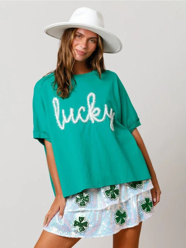 Green sequin T-shirt for women