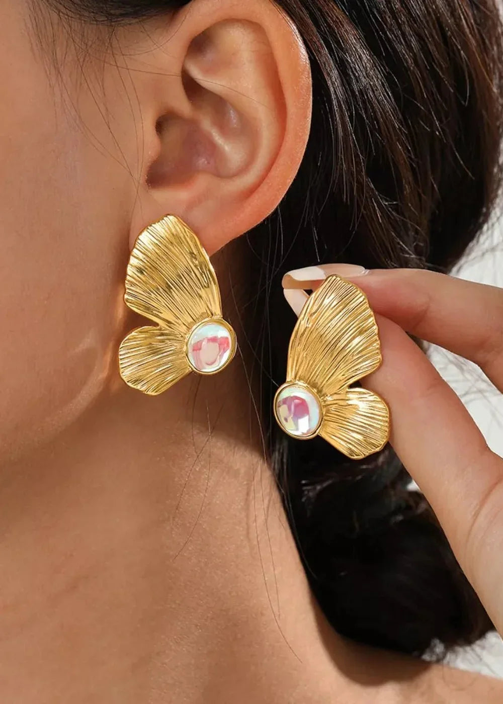 18K gold-plated butterfly wing resin earrings