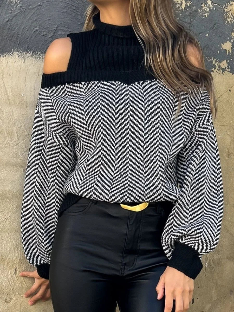 Black mock neck cold shoulder sweater