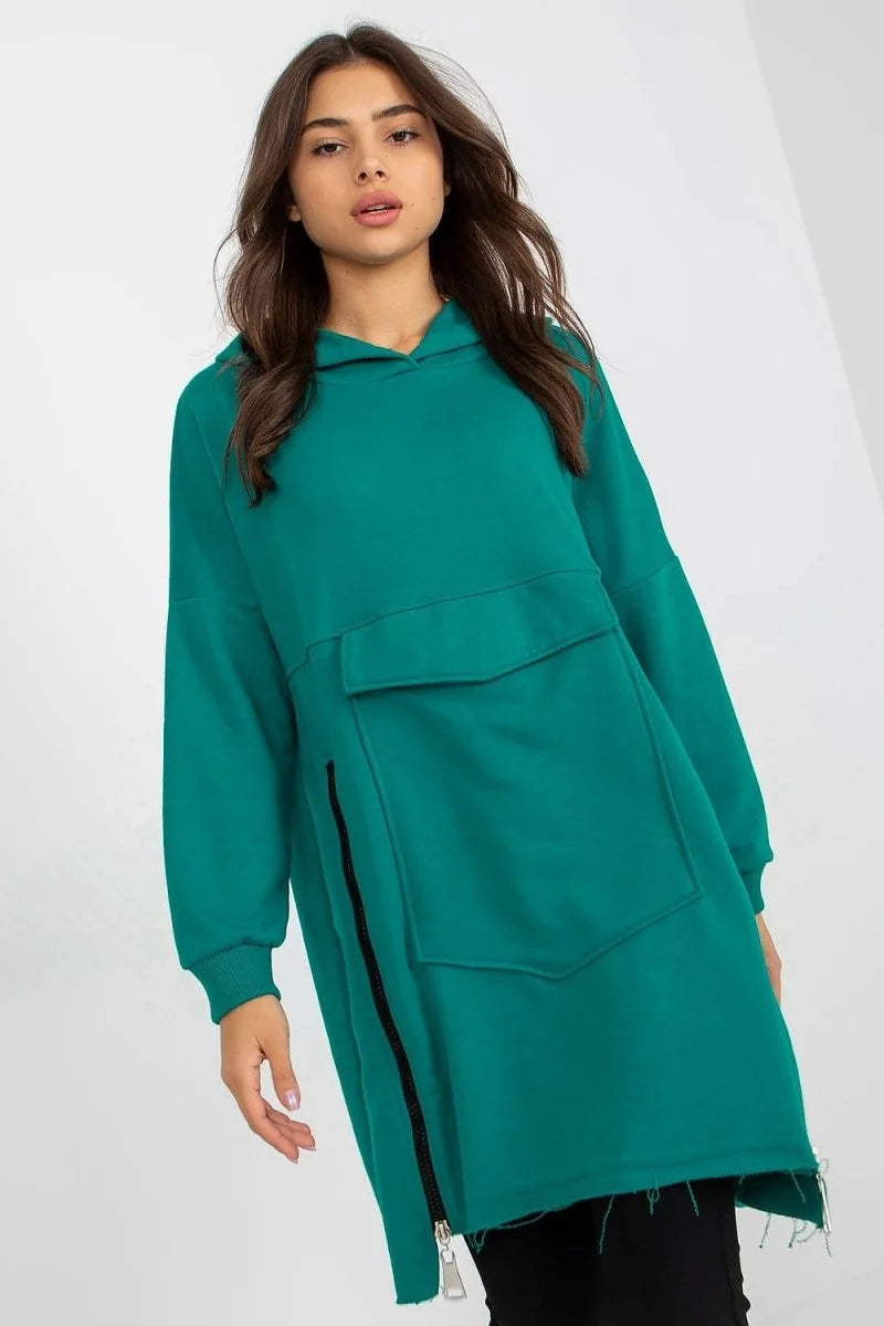 Green Extended Cut Hooded Sweatshirt