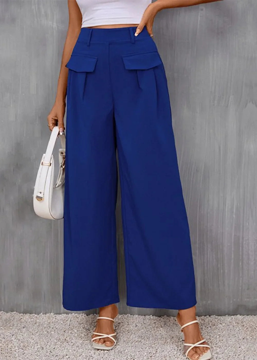 Blue slim fit wide-leg trousers