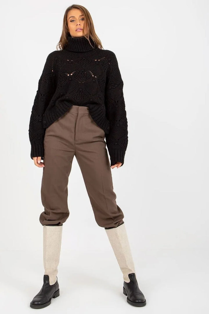 Black turtleneck openwork sweater