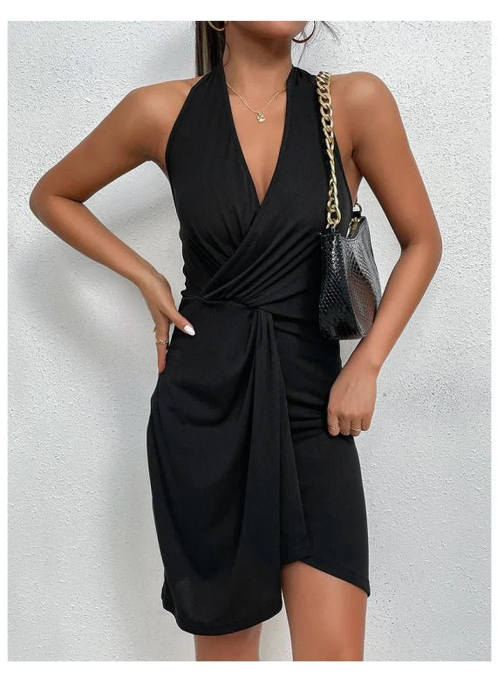 Women's Black Irregular Package Hip Backless Dress