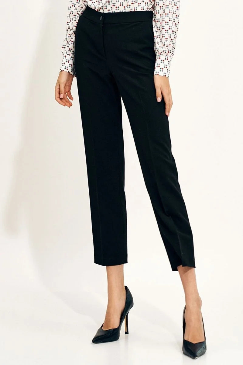 Black straight leg trousers