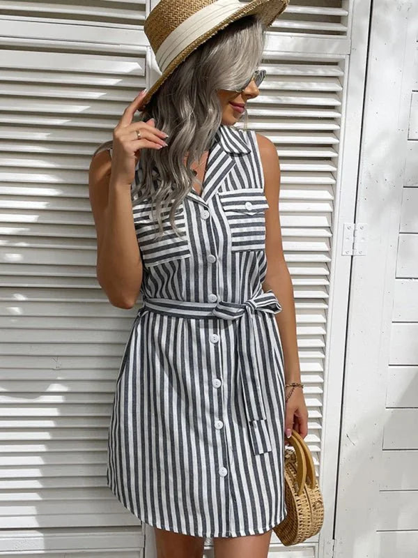 Grey beach stripe shirt dress