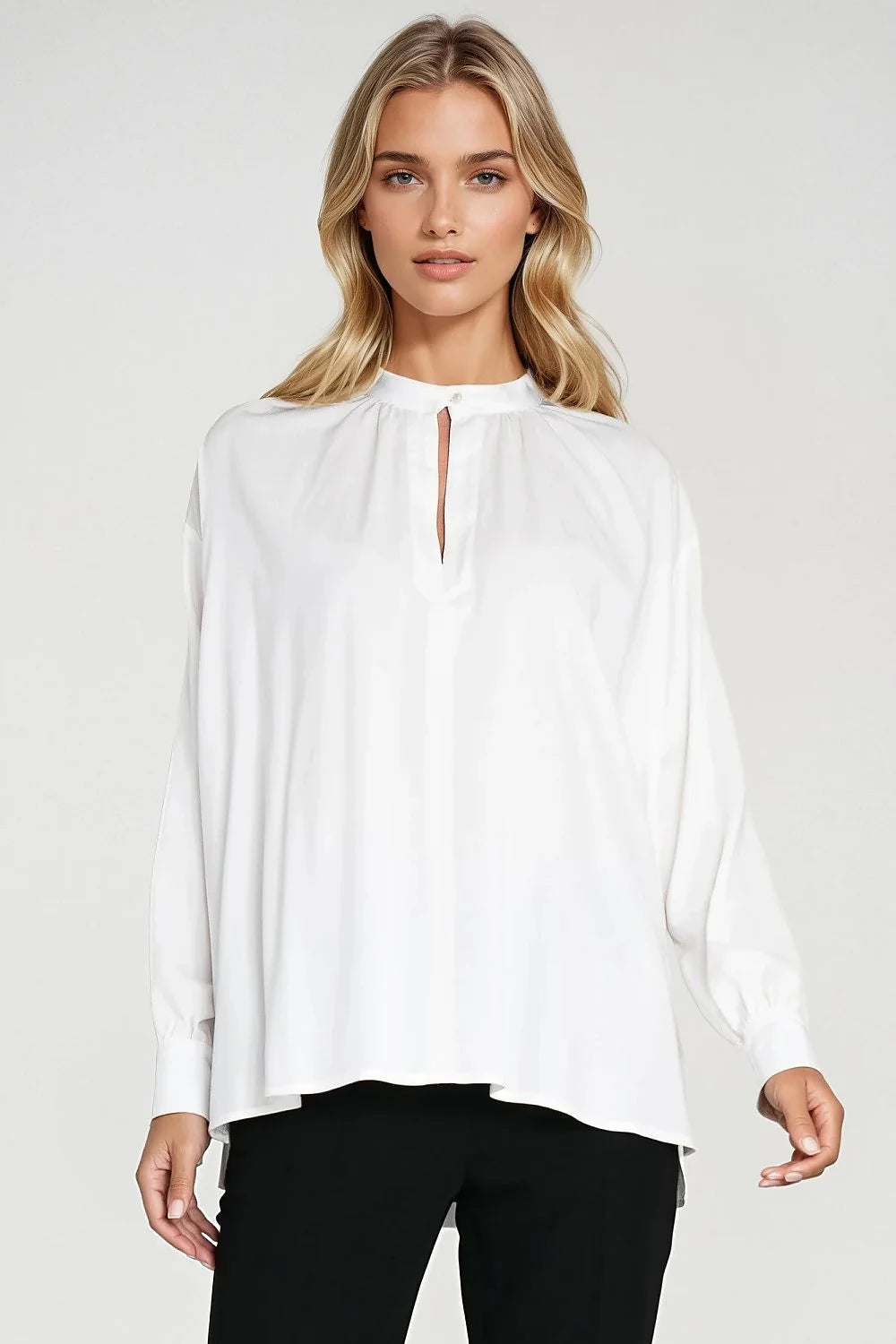 Beige oversized blouse with teardrop neckline