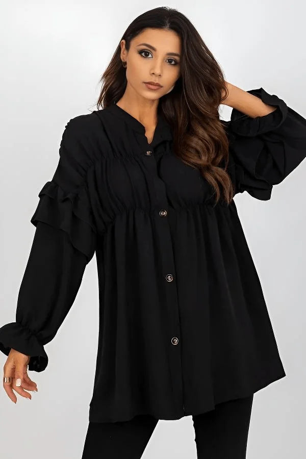 Black long sleeve shirt with ruffles