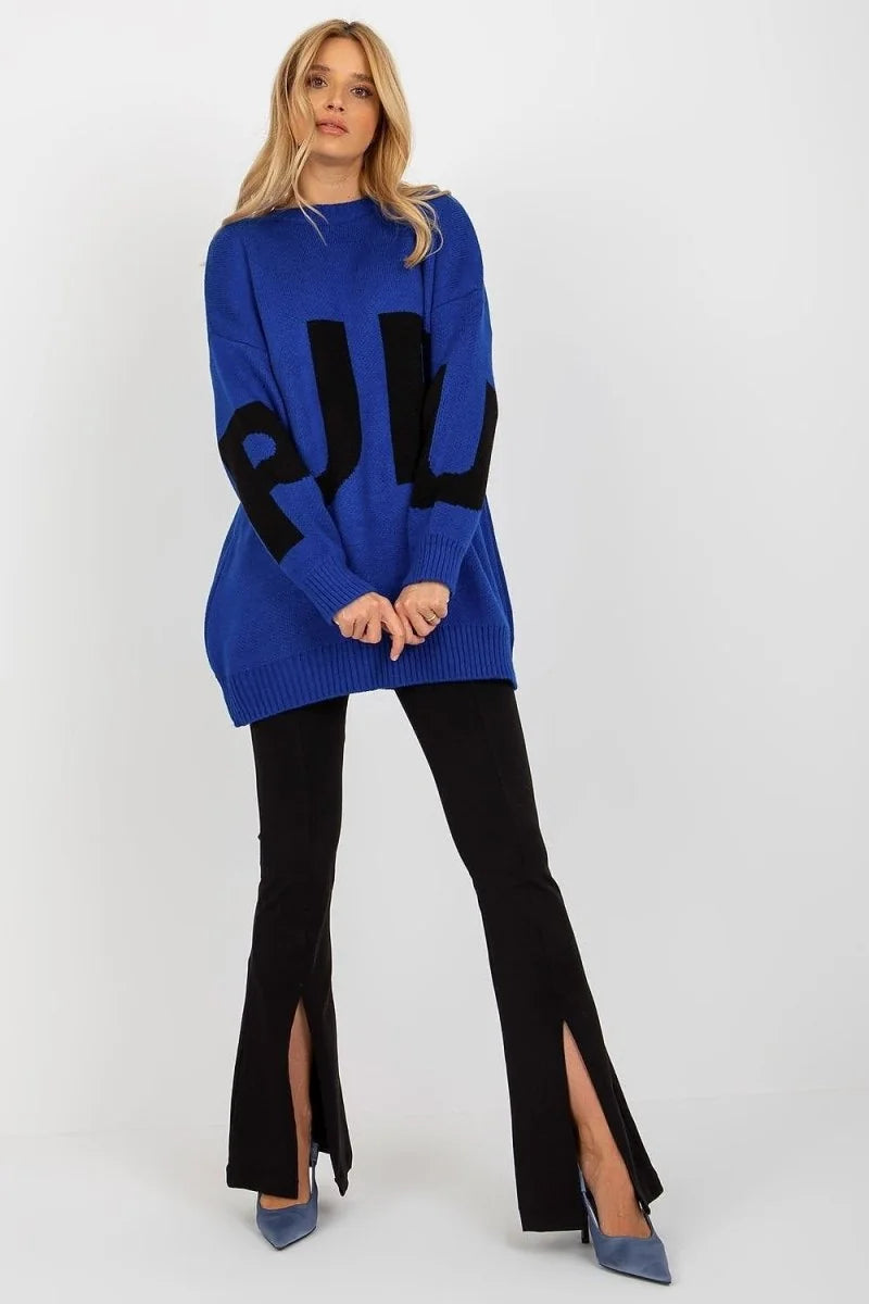 Blue striped long sleeve sweater