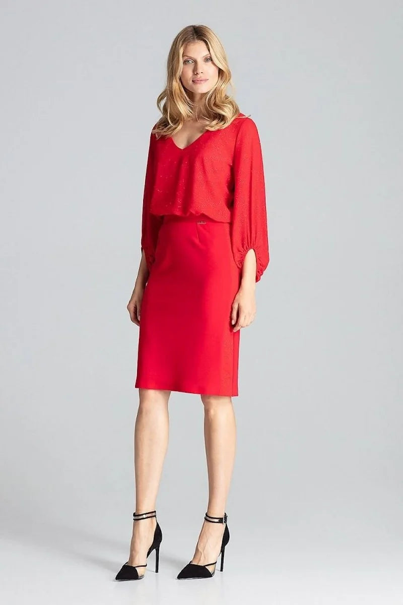 Red midi pencil skirt
