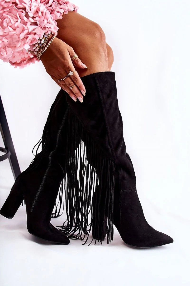 Black Eco-Suede Heel Boots