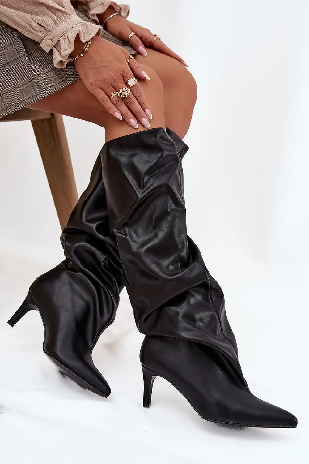 Artificial Leather Heel Boots with 7cm Heel