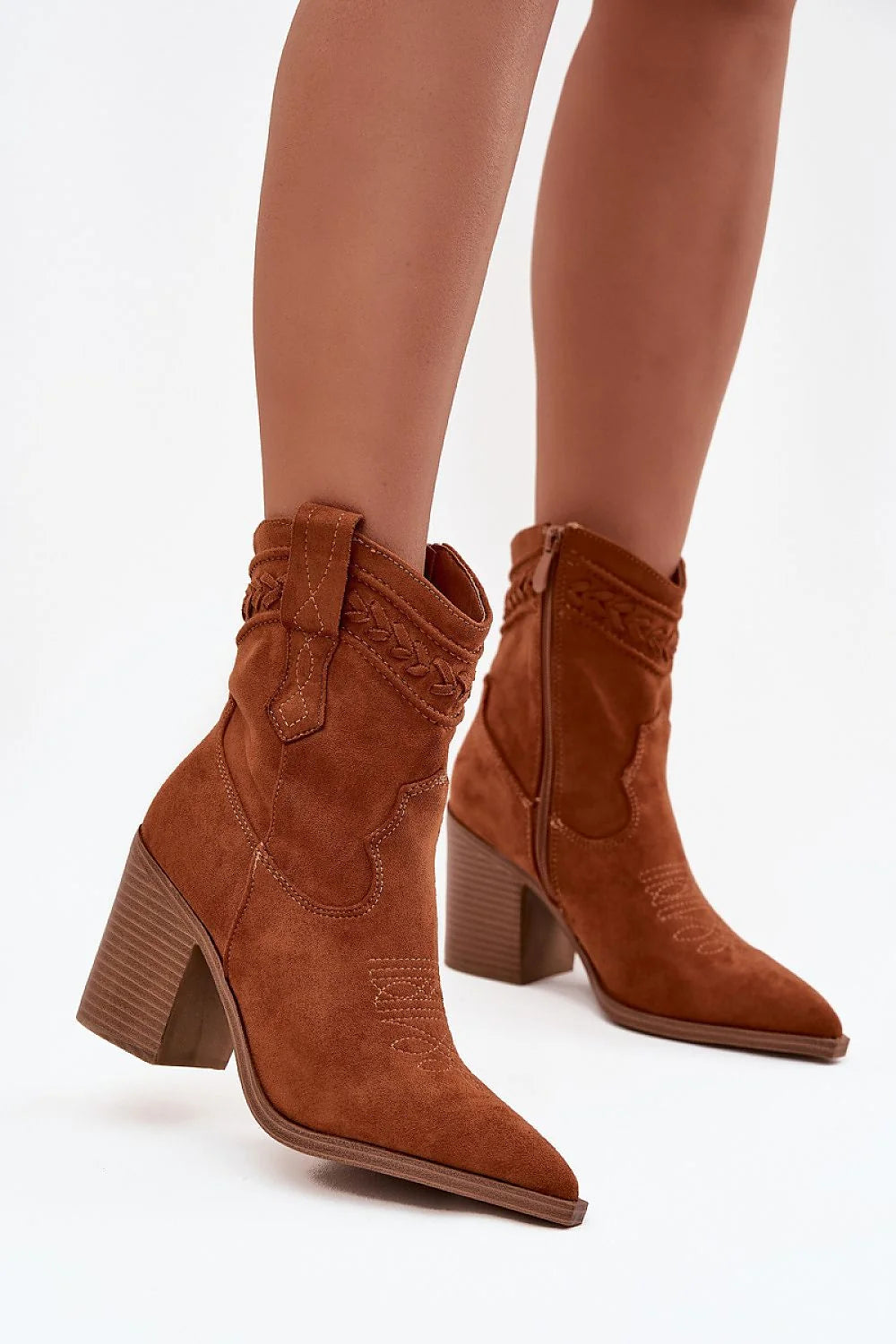 Brown suede ankle boots with block heel