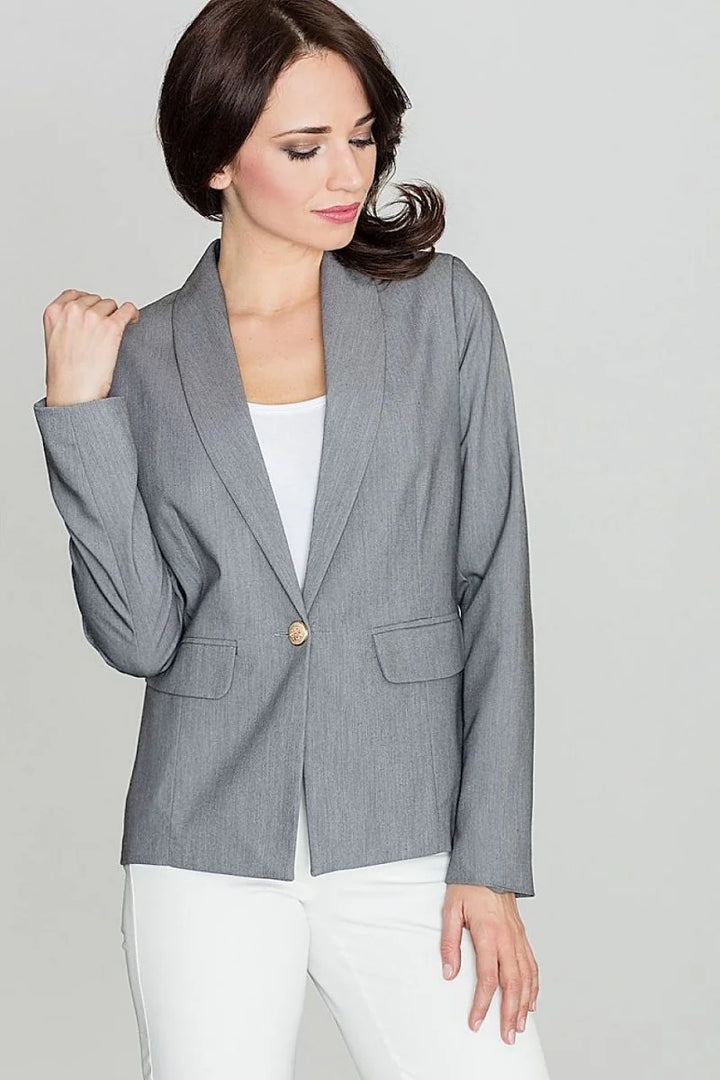 Grey classic blazer with muted color patches