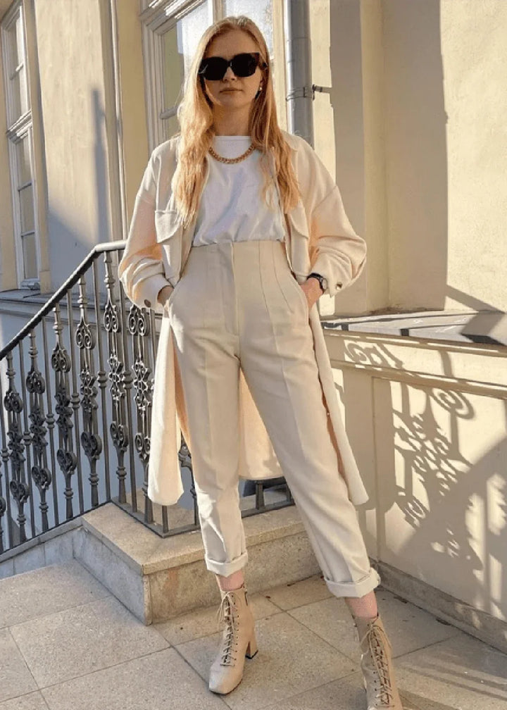 High waist slim fit trousers in various solid colors