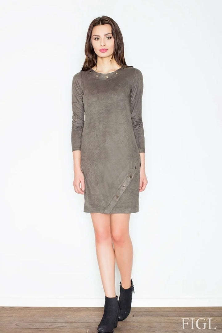 Green mini dress with long sleeves and metal rings