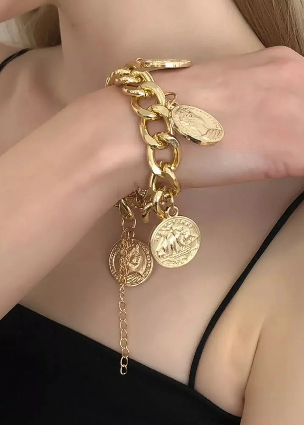 Gold coin charm bracelet