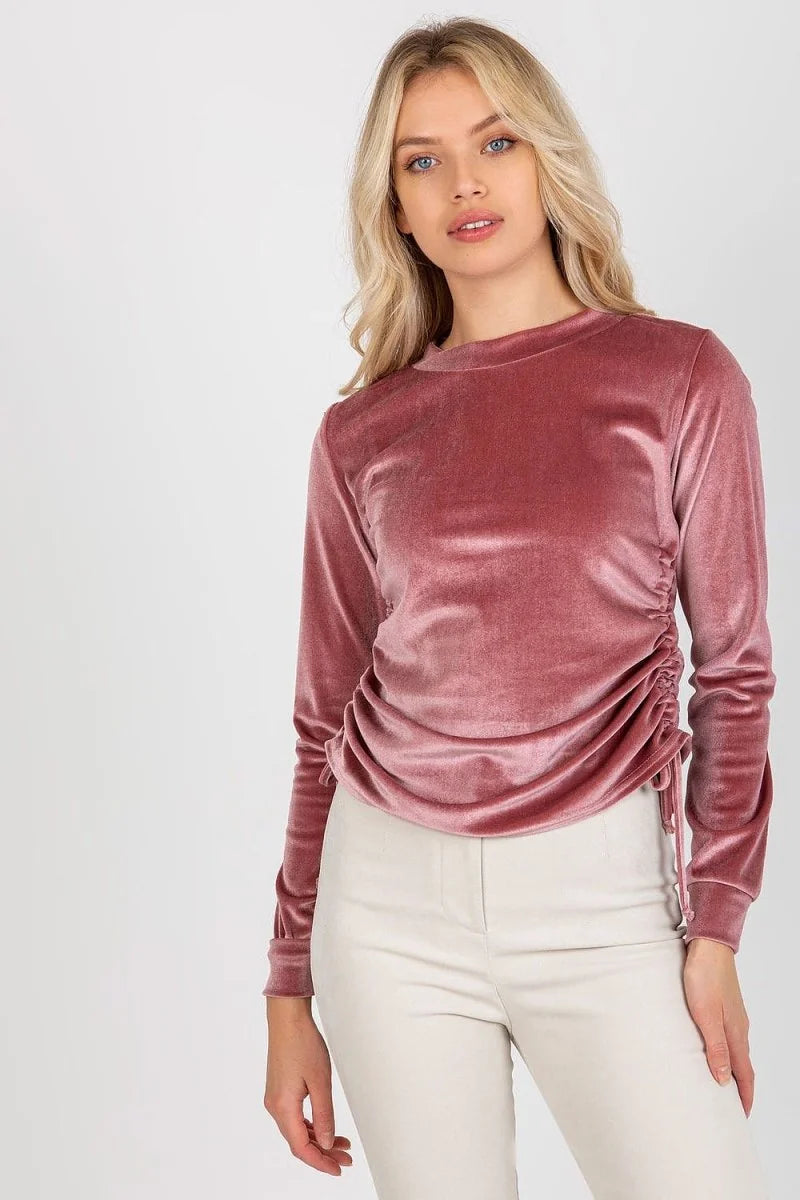 Pink velour blouse with adjustable ties