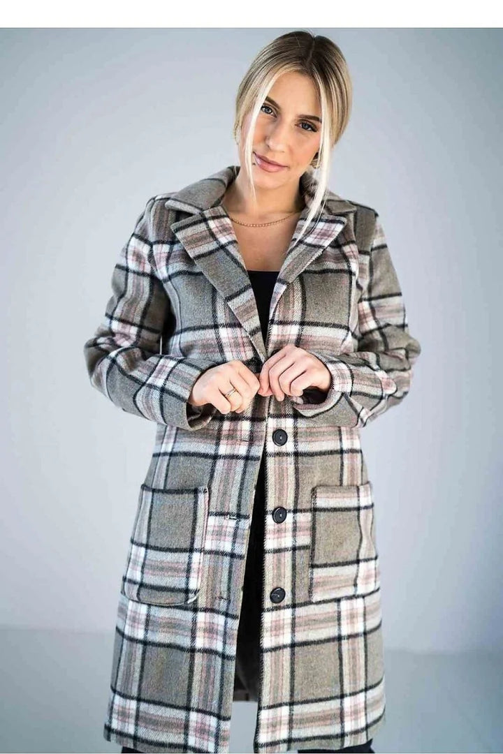 Multicolor checked knee-length coat