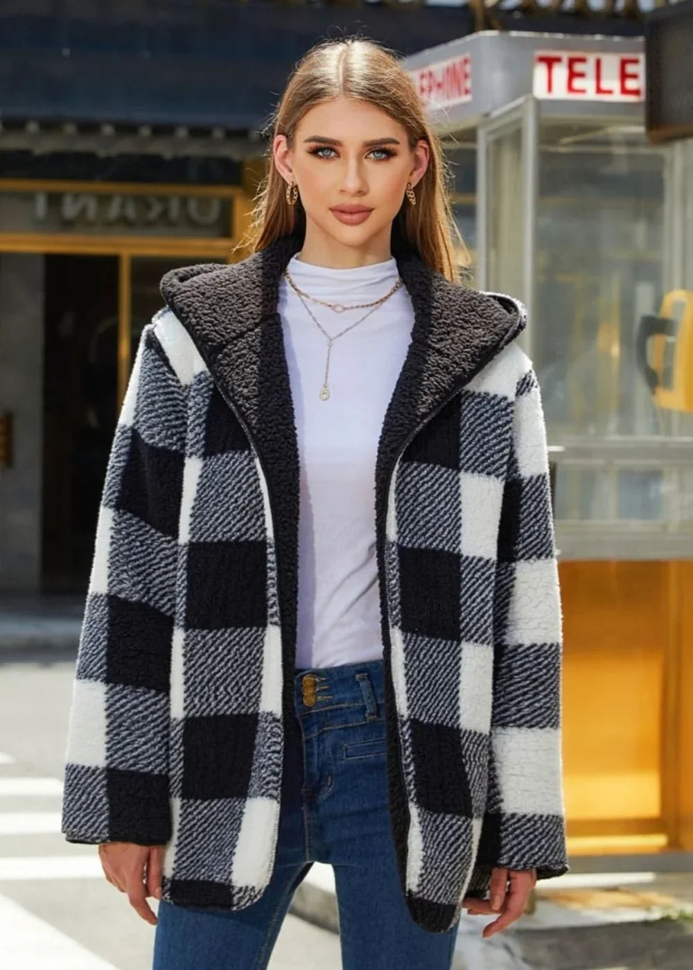 Black hooded coat