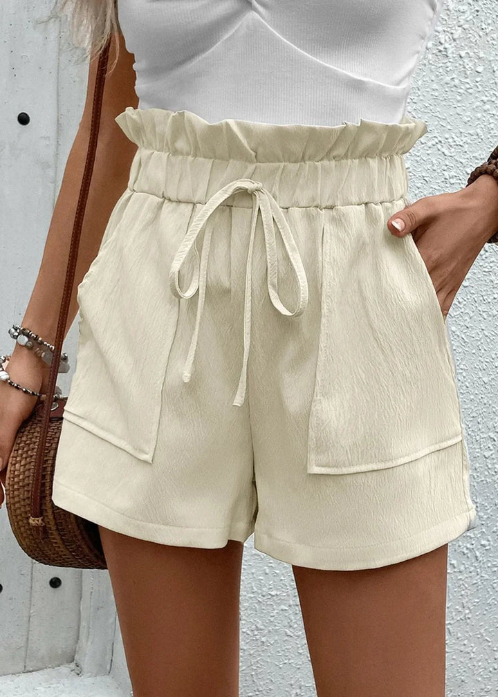 Cream paperbag waist shorts with pockets