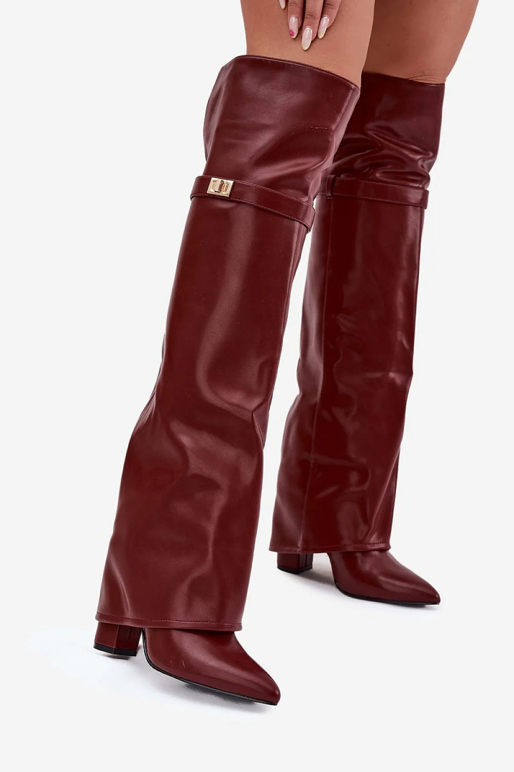 Red Faux Leather High Heel Boots