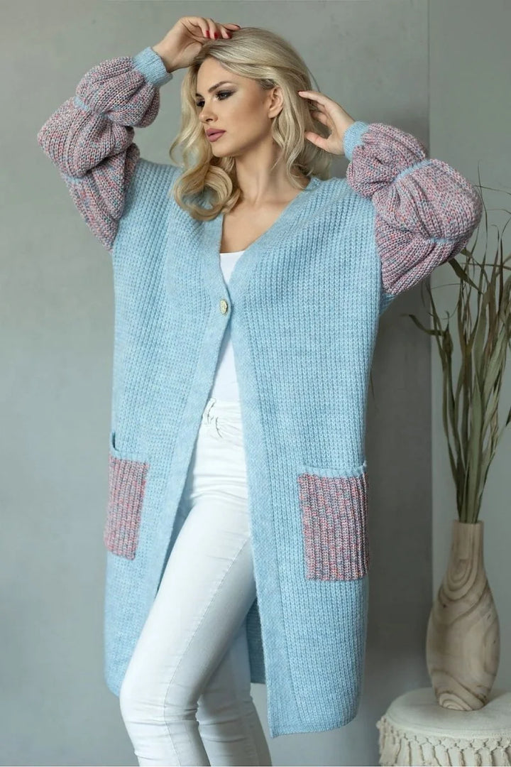Multicolor fluffy cardigan with button closure