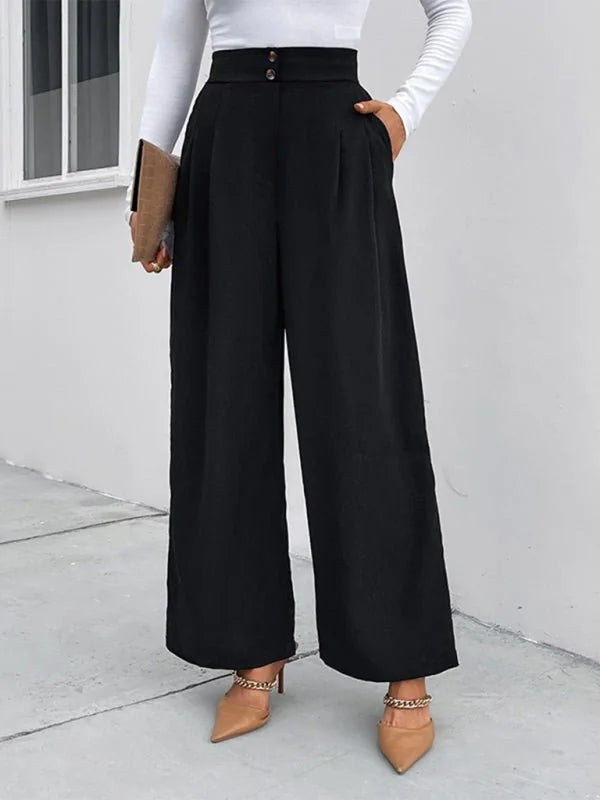 Black women's wide leg pants with elastic waist