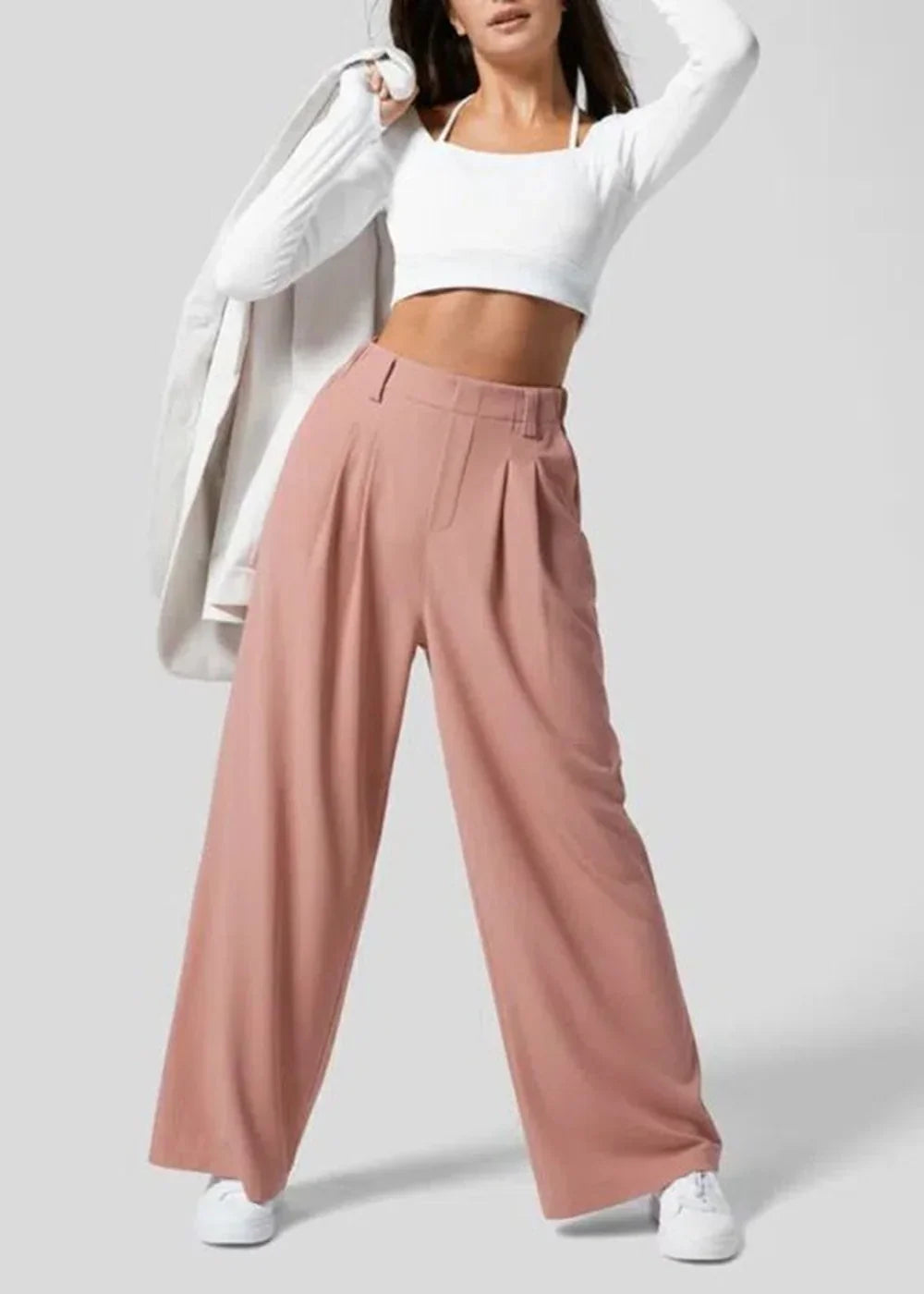 Pink women's casual wide leg pants