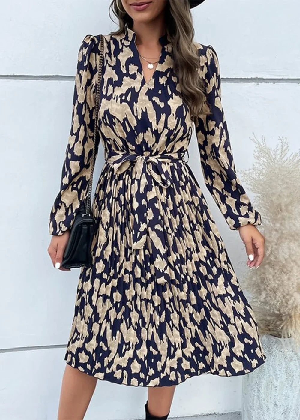 Red ethnic print V-neck summer dress