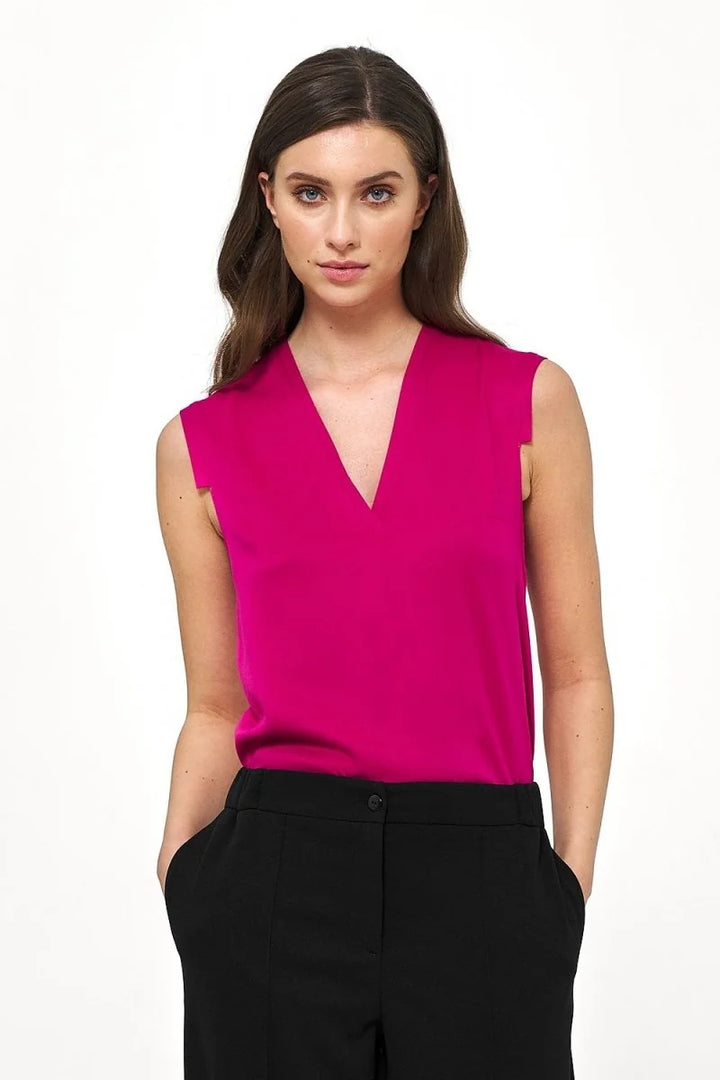 Sleeveless Viscose V-Neck  Blouse