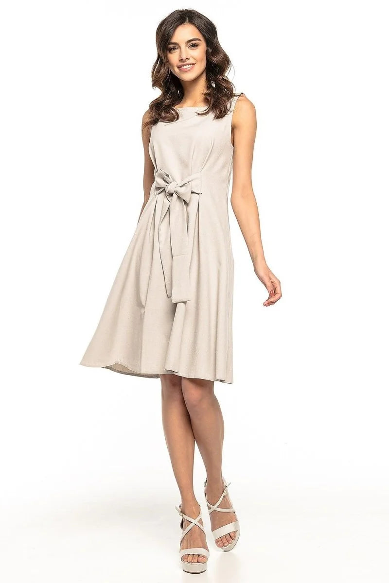 Grey linen blend tie waist dress
