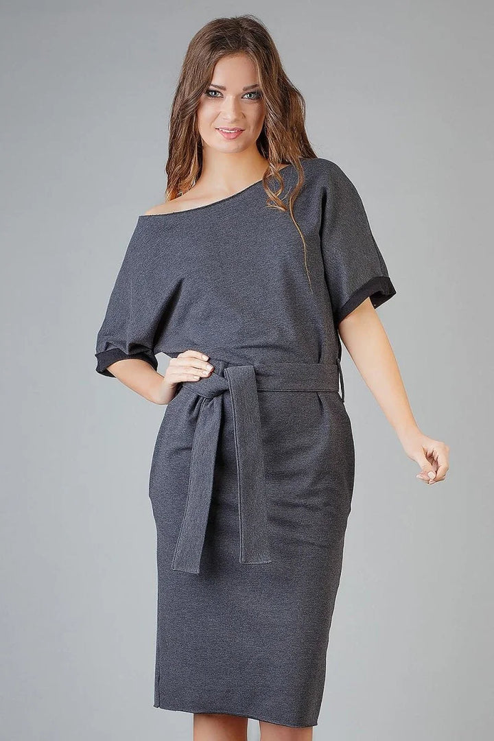 Grey knitted kimono dress with raw edges