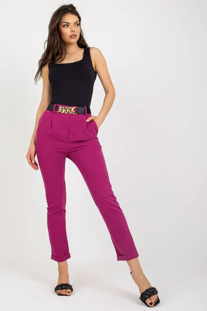 Violet high-rise trousers with decorative belt