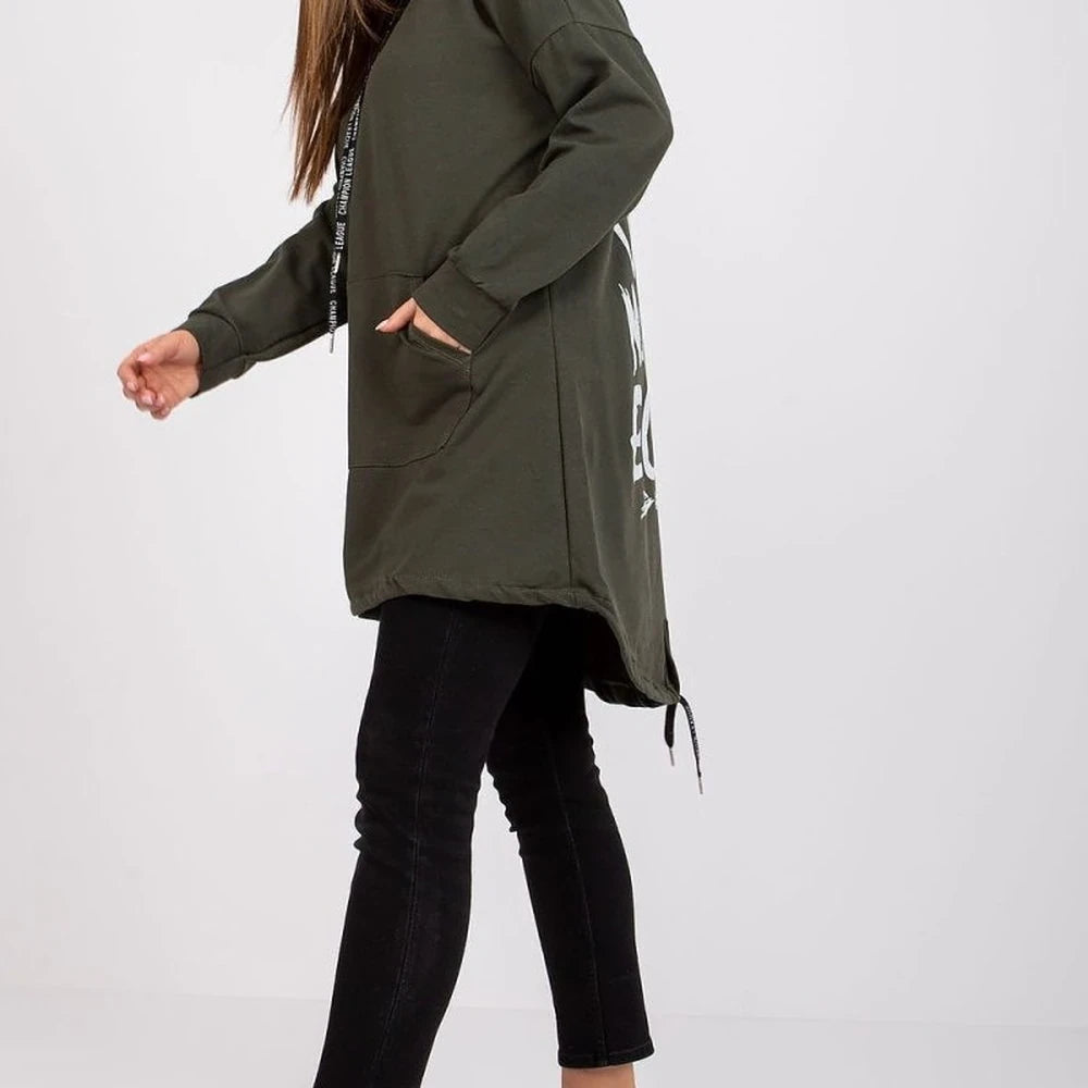 Extended Cut Hooded Sweatshirt with Kangaroo Pocket