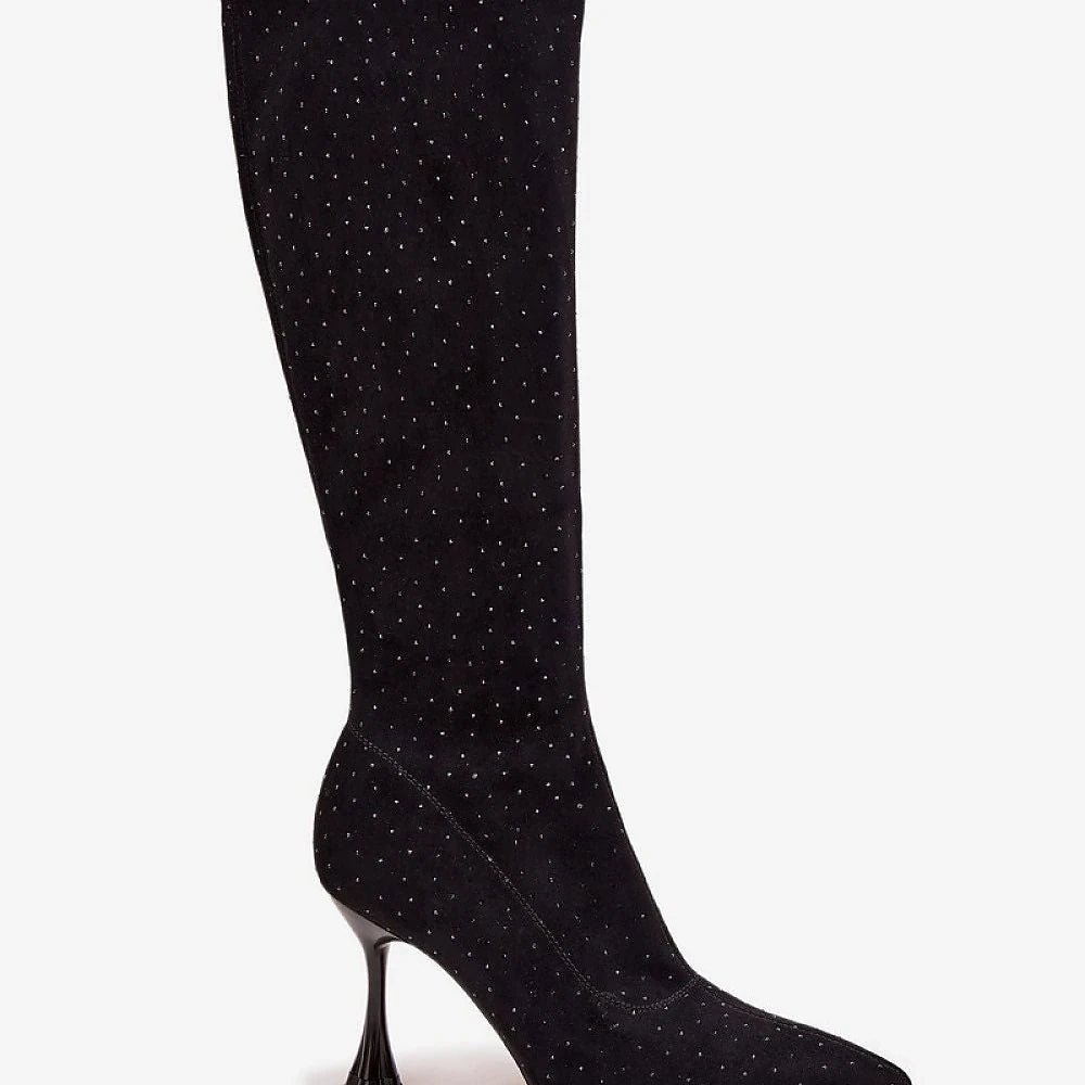 Women's Black Suede Stiletto Heel Boots