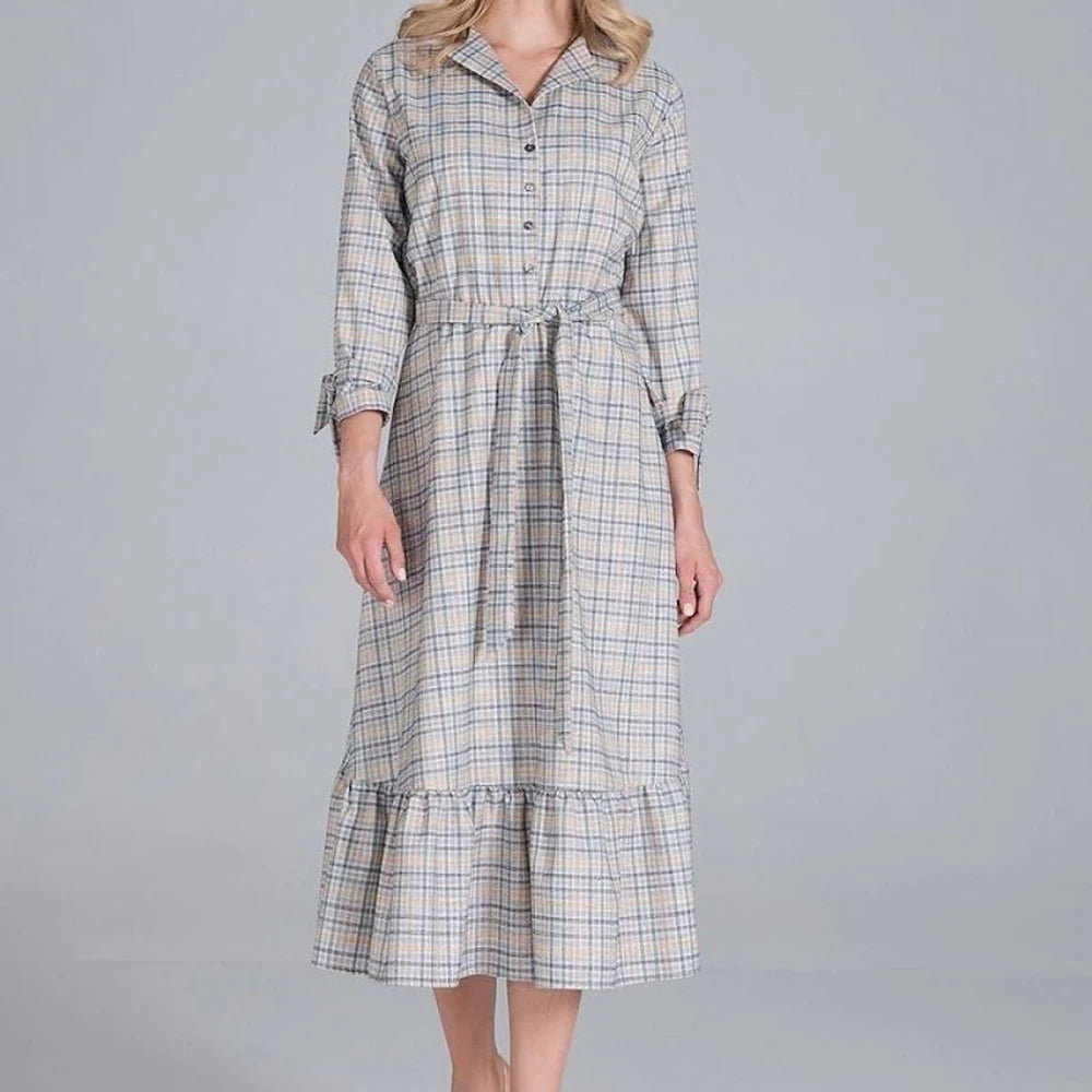 Maxi Dress Ruffle Hem V-Neck Buttoned