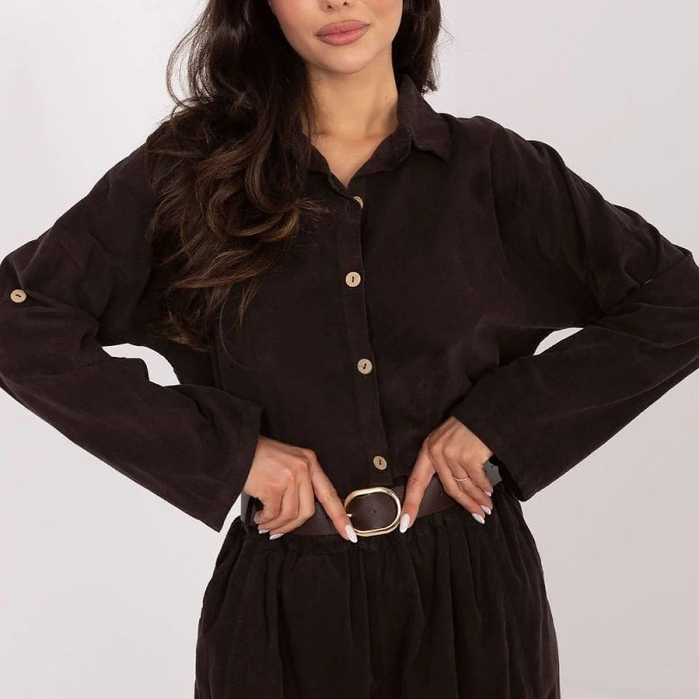 Corduroy Long Sleeve Shirt with Collar