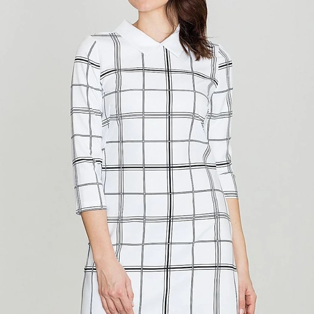 Geometric Check Midi Dress with Collar