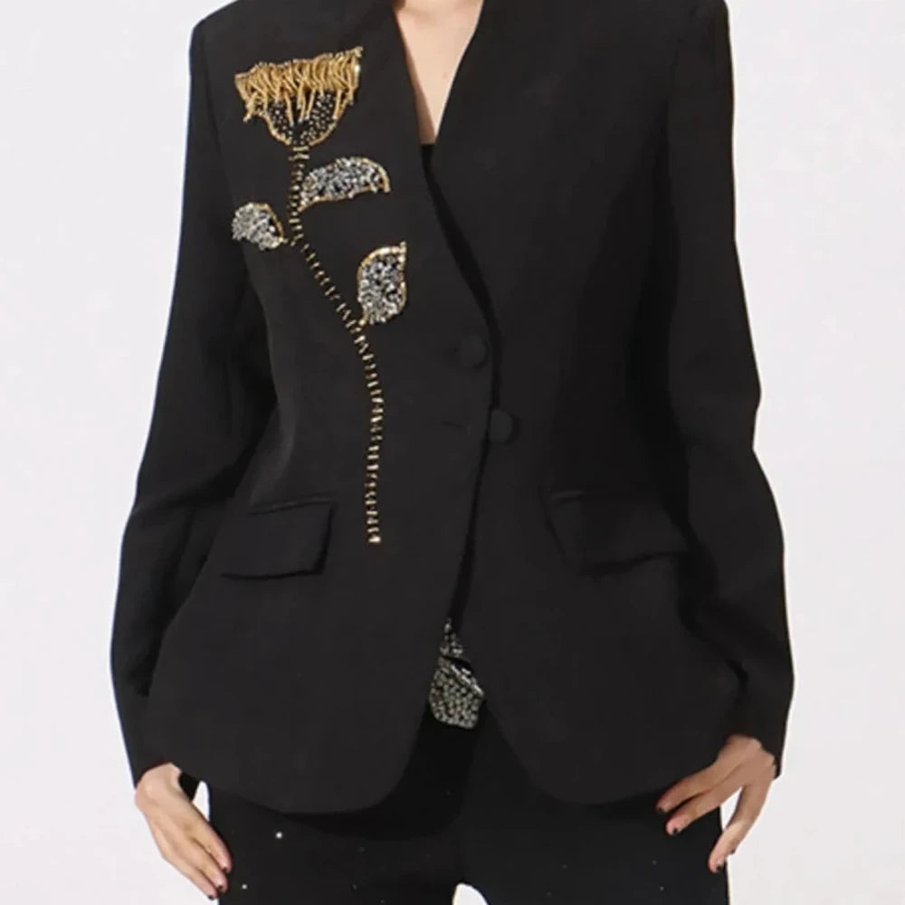 Button Front Rhinestone Blazer