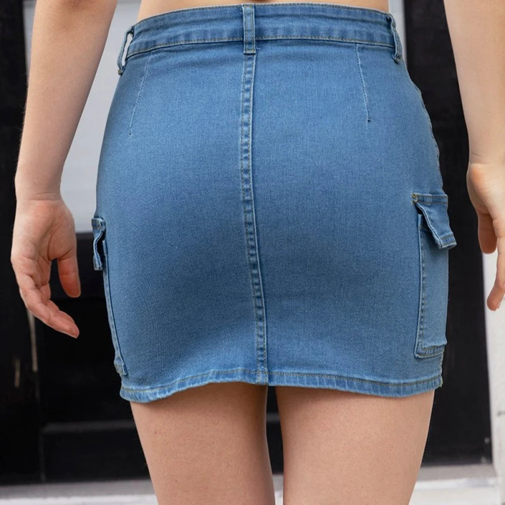High Waist Denim Skirt with Pockets