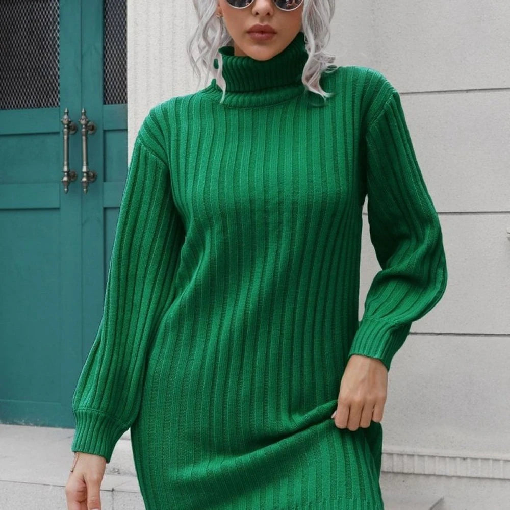 Ribbed Turtleneck Mini Sweater Dress