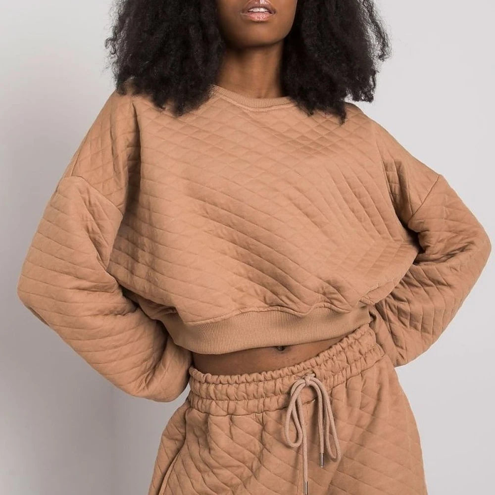 Quilted Sweatshirt with Ribbed Hem