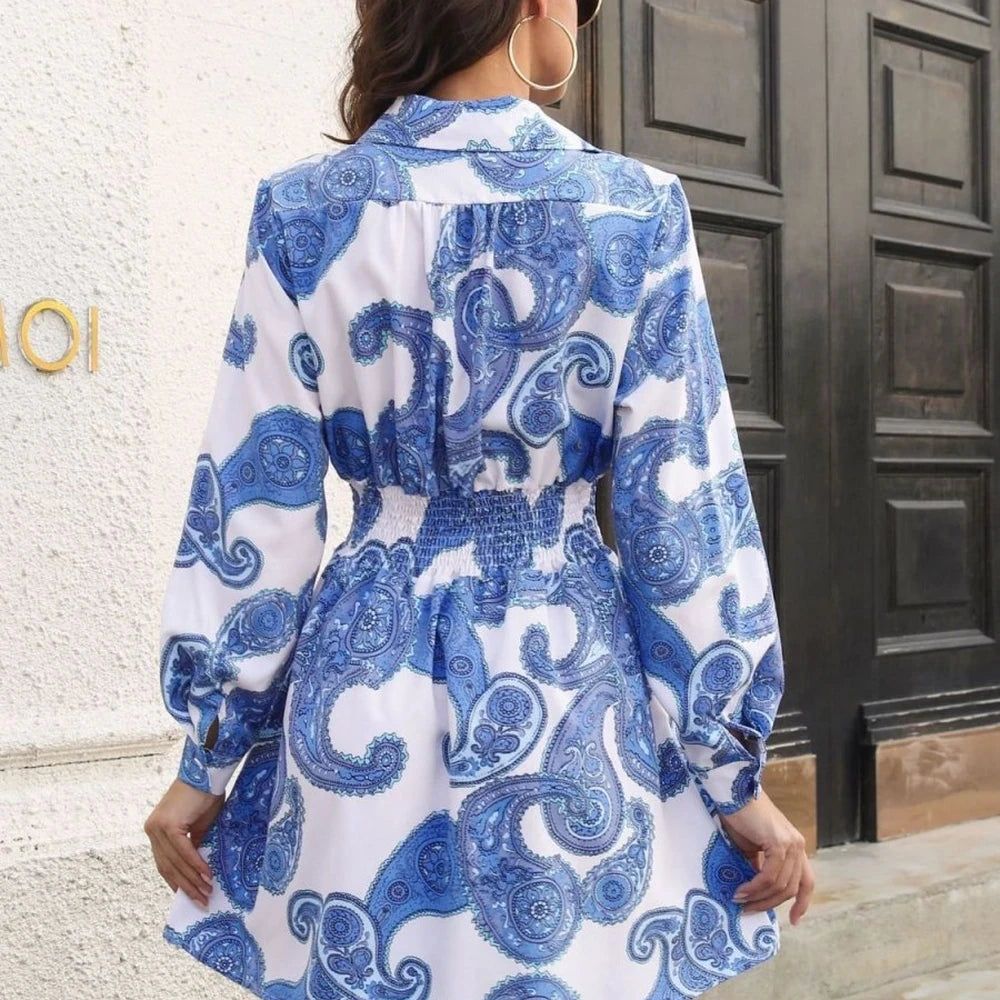 Paisley Print Smocked Collar Dress