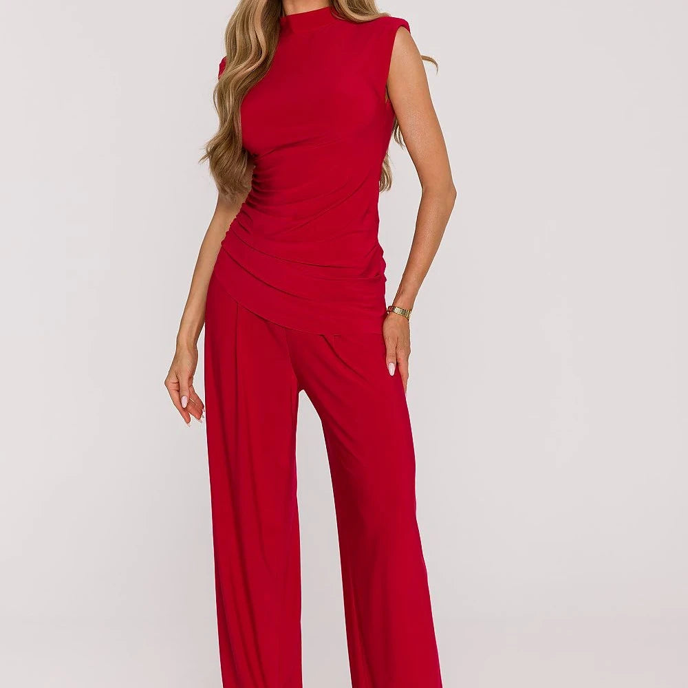Sleeveless Turtleneck Wide Leg Pants Set