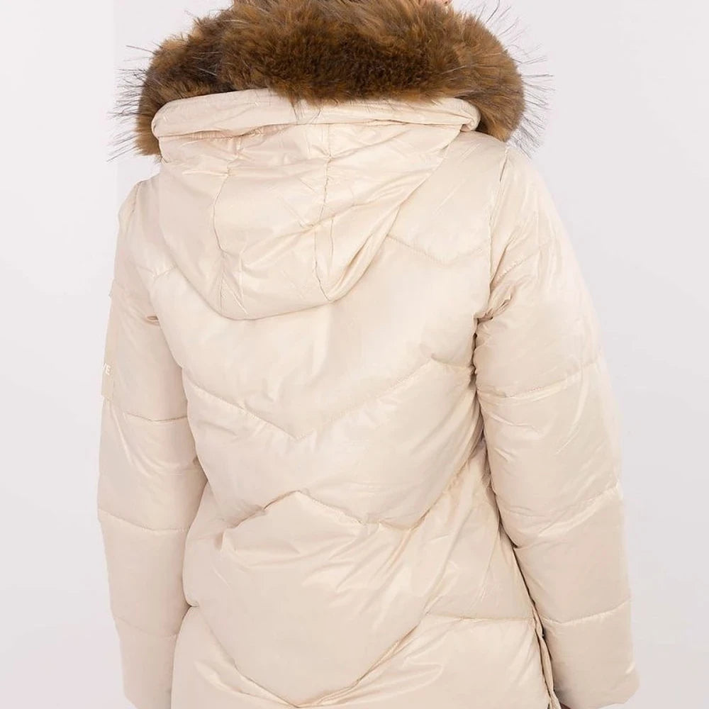 Women's Quilted Down Jacket with Detachable Fur Hood