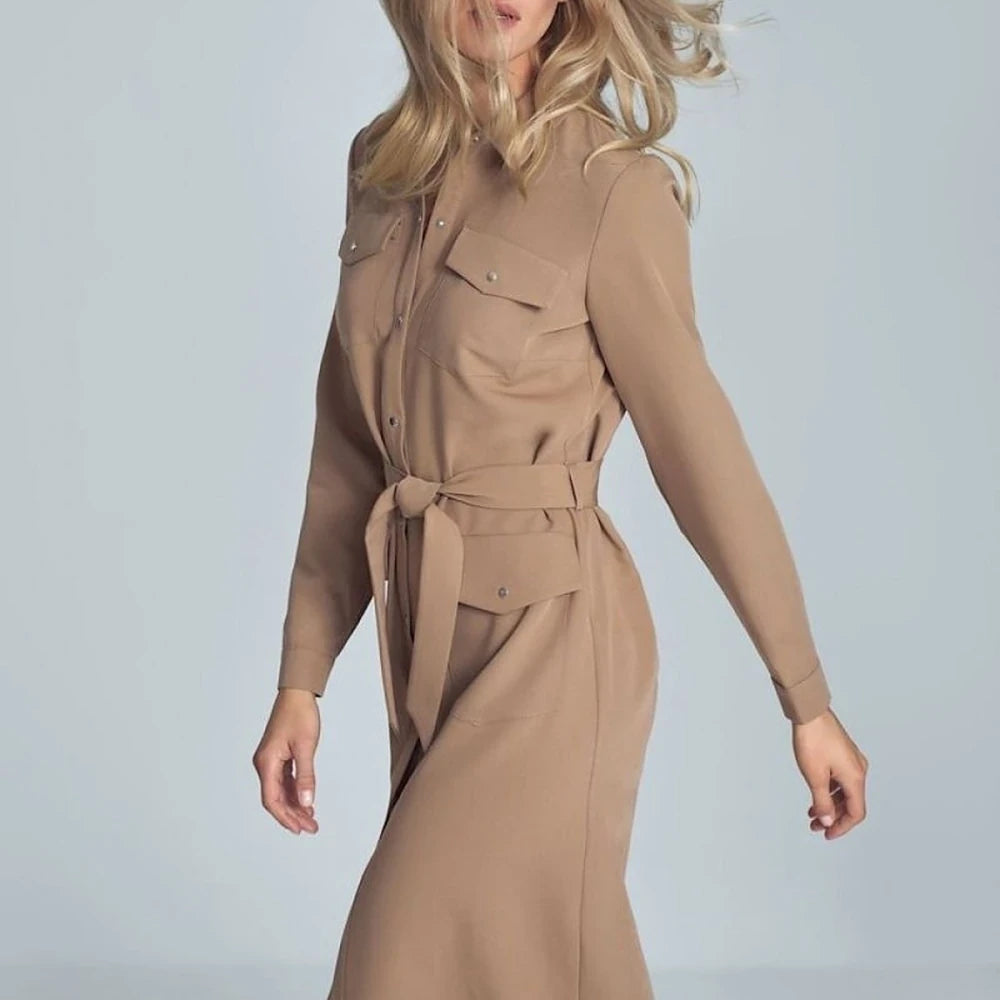 Black Midi Shirt Dress with Belt